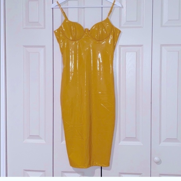 Dresses | Faux Patent Leather Yellow Dress | Poshmark